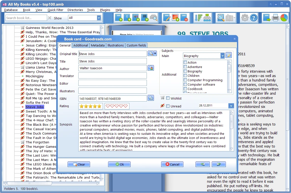 Book card dialog