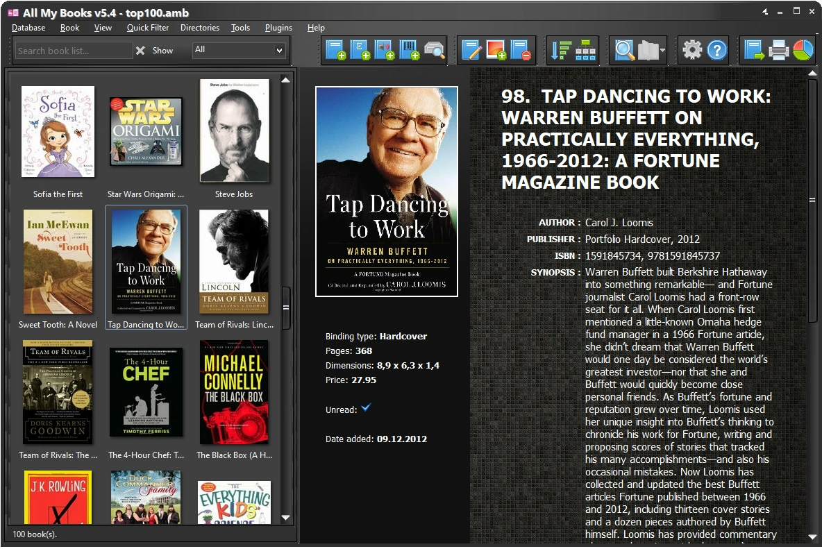 Dark theme with the cover thumbnails instead of table
